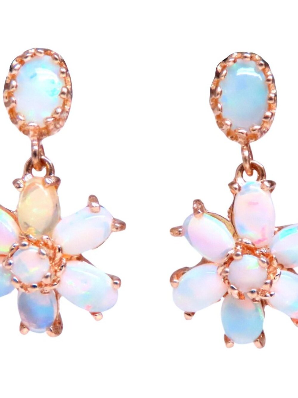 3ct Natural Opal Cluster Dangle Earrings 14kt Gold*